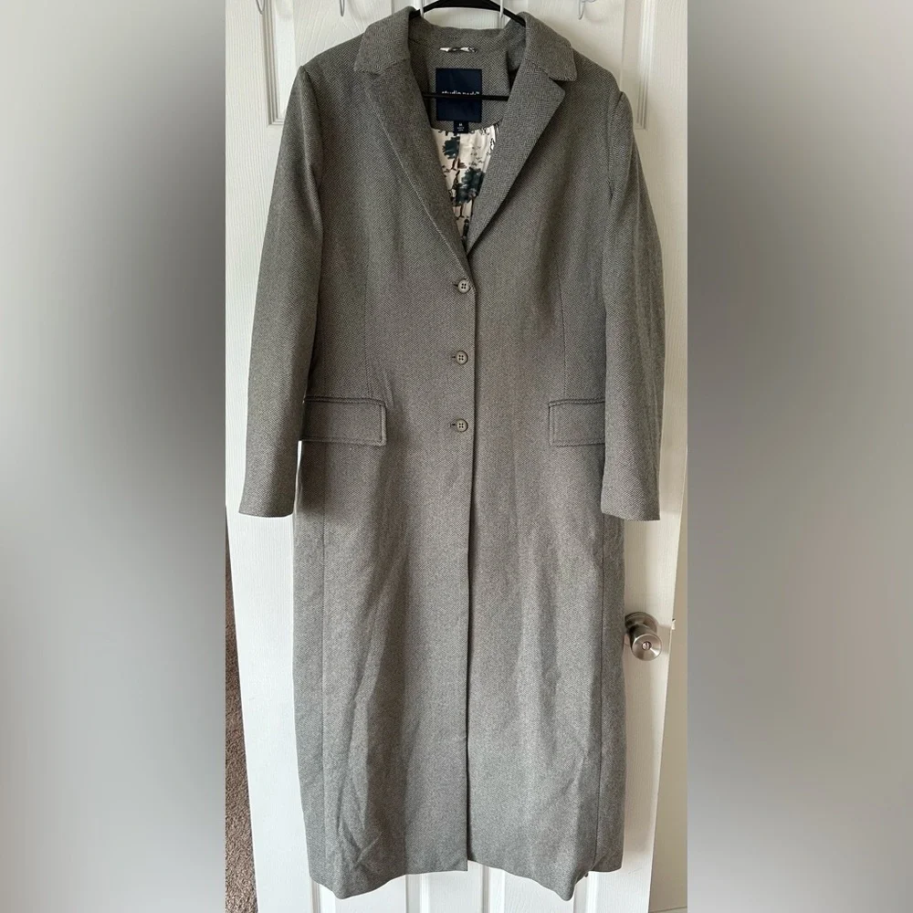 New Studio Park Full Length Grey Herringbone Topcoat size Medium - Picture 2 of 8